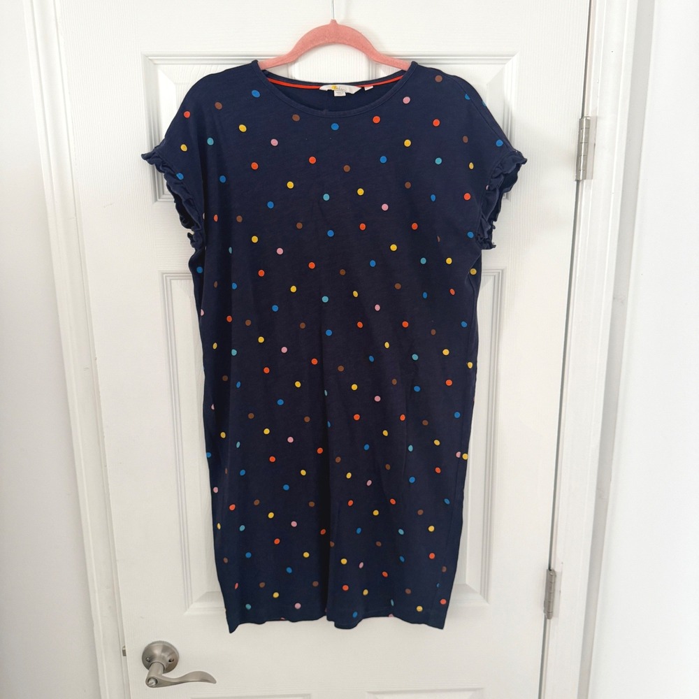 Boden Womens Navy Blue Polka Dot Ruffle Sleeve Cotton Shift Dress US 6R UK 10R